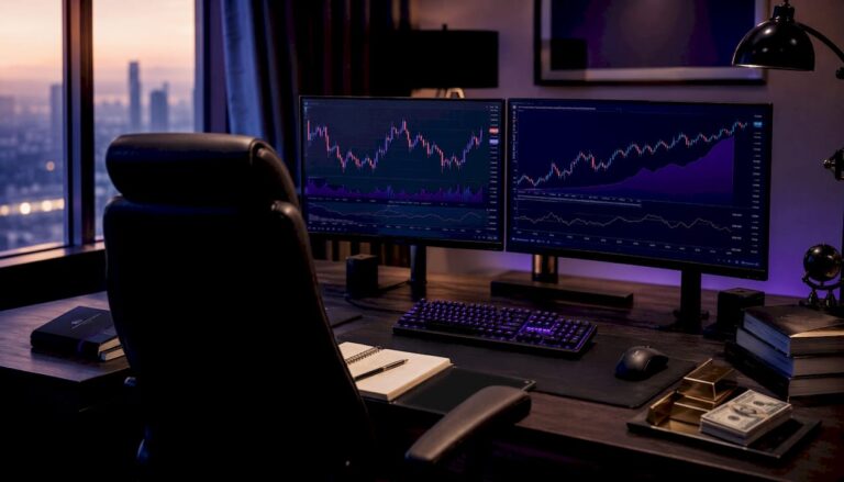 High-tech funded trading setup with equity charts
