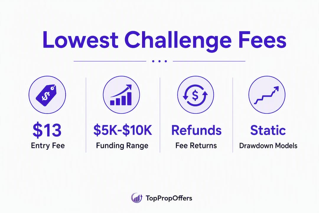 Infographic showing lowest challenge fees and key metrics
