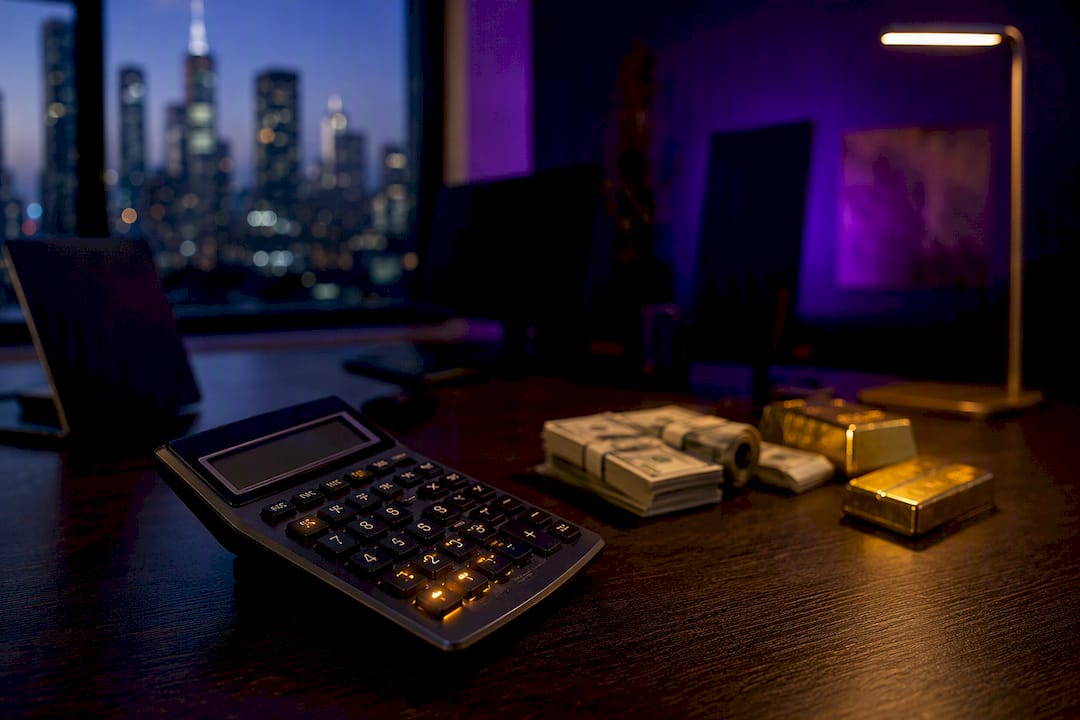 Futures contract calculator and charts on desk