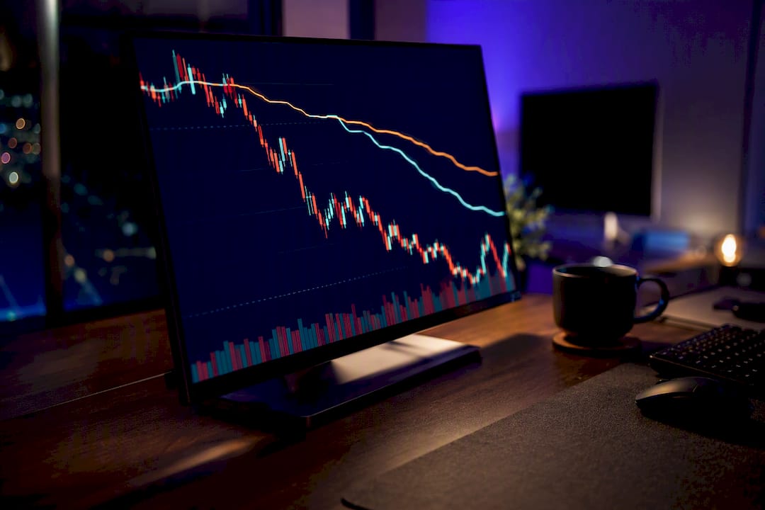 Glowing candlestick chart showing drawdown types