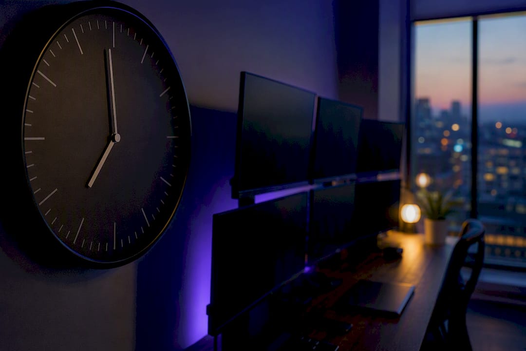 Trading desk at cutoff time before weekend holding