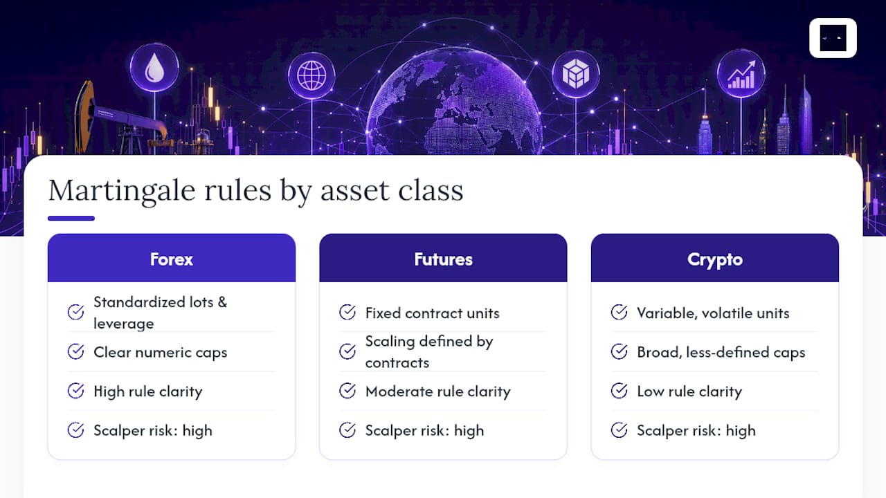 Comparison of martingale rules across trading markets